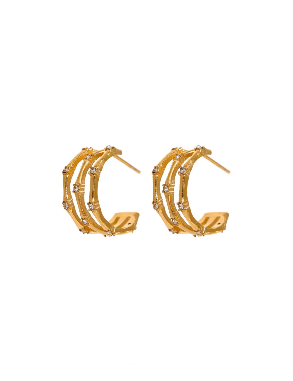Bamboo Zirconia Sculptural Stud Earrings