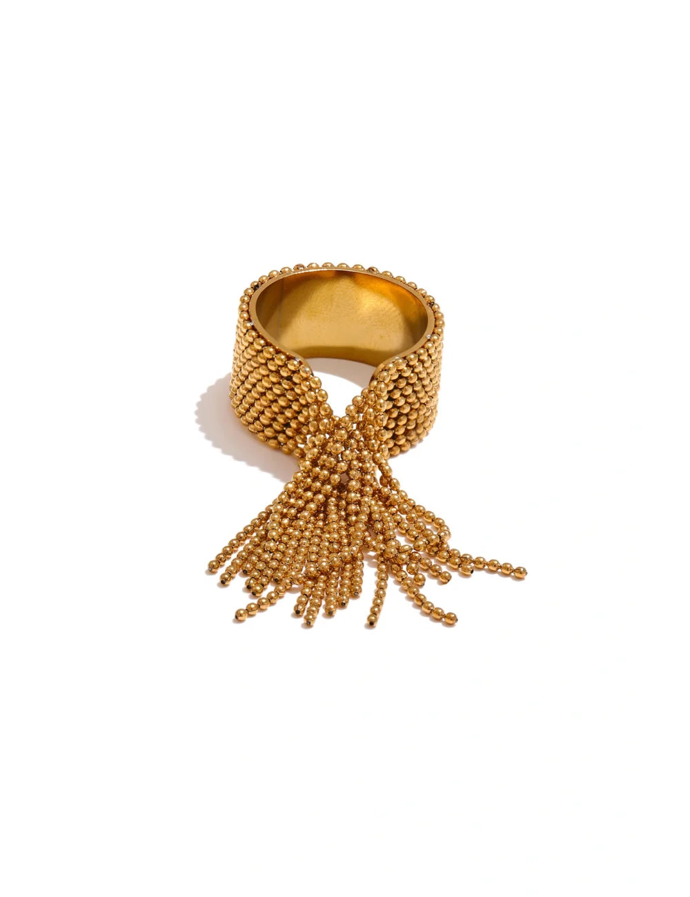 Gold Bead Tassel Adjustable Ring