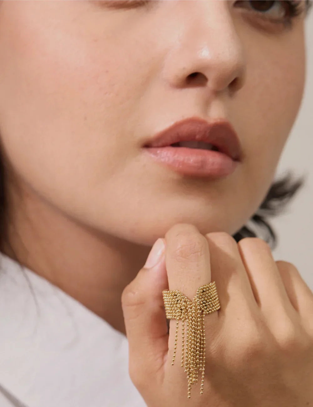 Gold Bead Tassel Adjustable Ring