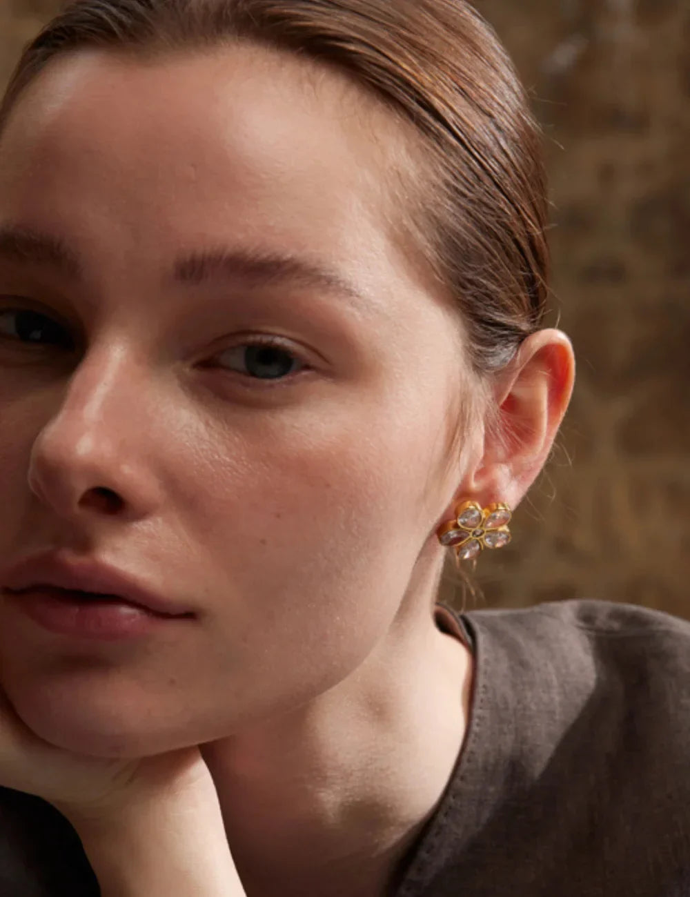 Dahlia Floral Zircon Stud Earrings