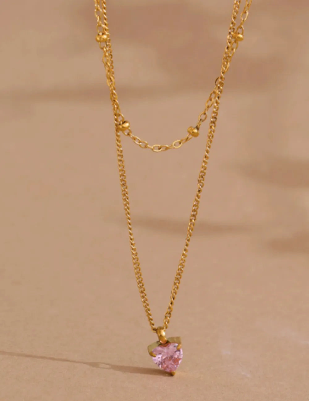 Rose Pink Double-Layer Pendant Necklace