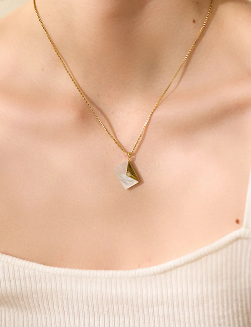 Mother of Pearl Envelope Pendant Necklace