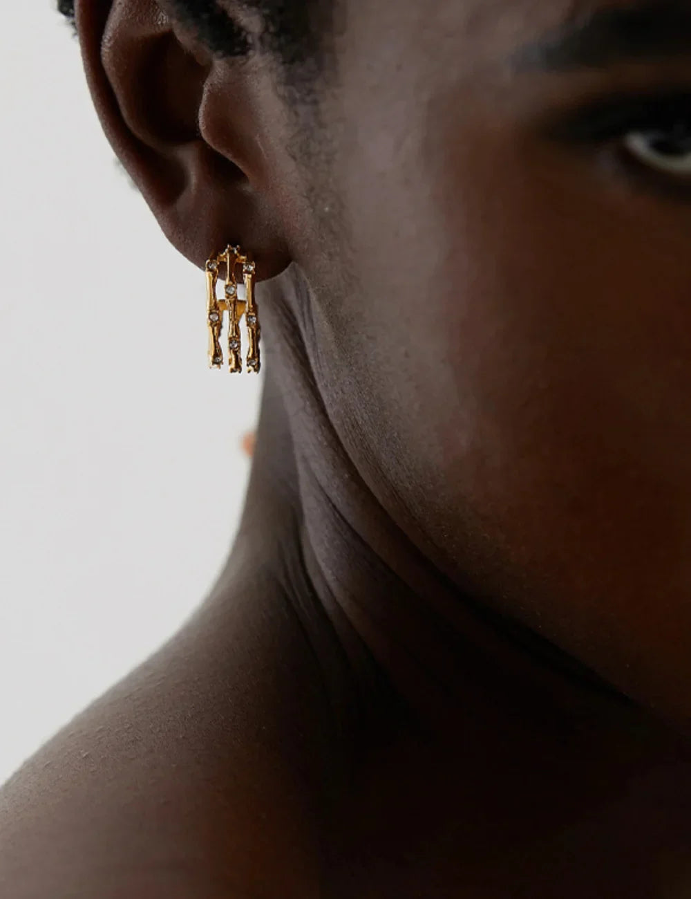 Bamboo Zirconia Sculptural Stud Earrings