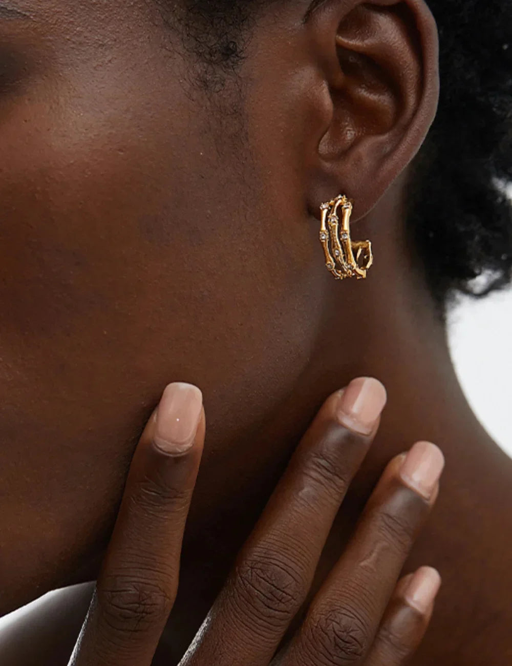 Bamboo Zirconia Sculptural Stud Earrings